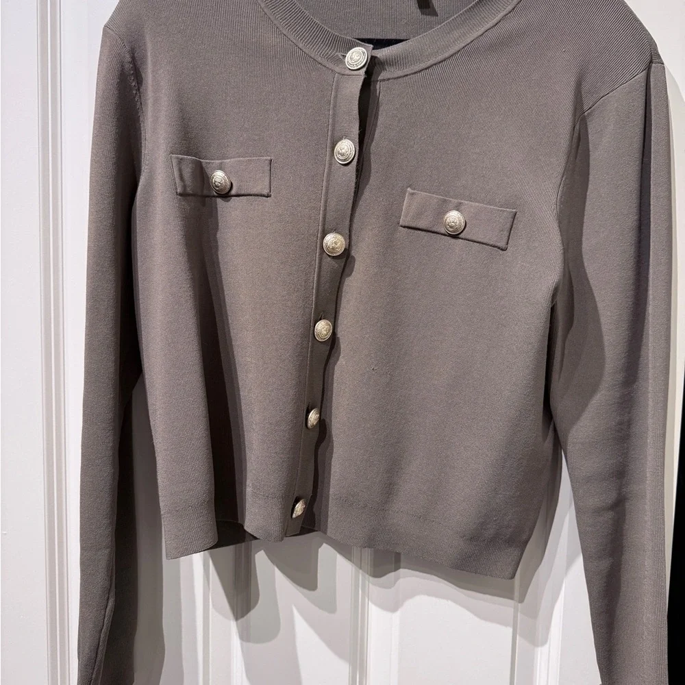 L'AGENCE Olive Cardigan with Gold Buttons - Picture 2 of 4